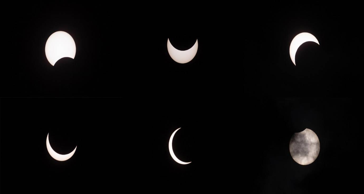Una imagen compuesta muestra diferentes etapas de un eclipse solar anular parcial sobre Hong Kong, China, el 21 de junio de 2020. FOTO EFE