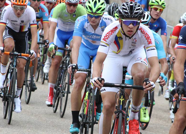 Álvaro Hodeg (postobón), de 20 años, dio batalla en su segundo Mundial. En el torneo de EE. UU.-2015 se retiró. FOTO FEDECICLISMO