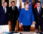 Los mandatarios de Rusia, Vladimir Putin; Francia, Emmanuel Macron; Alemania, Ángela Merkel; y Ucrania, Volodimir Zelenski, se reunirán de nuevo en abril para evaluar resultados. FOTO AFP