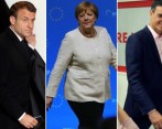 Emmanuel Macron, Angela Merkel y Pedro Sánchez. FOTOS Reuters, Afp y Efe