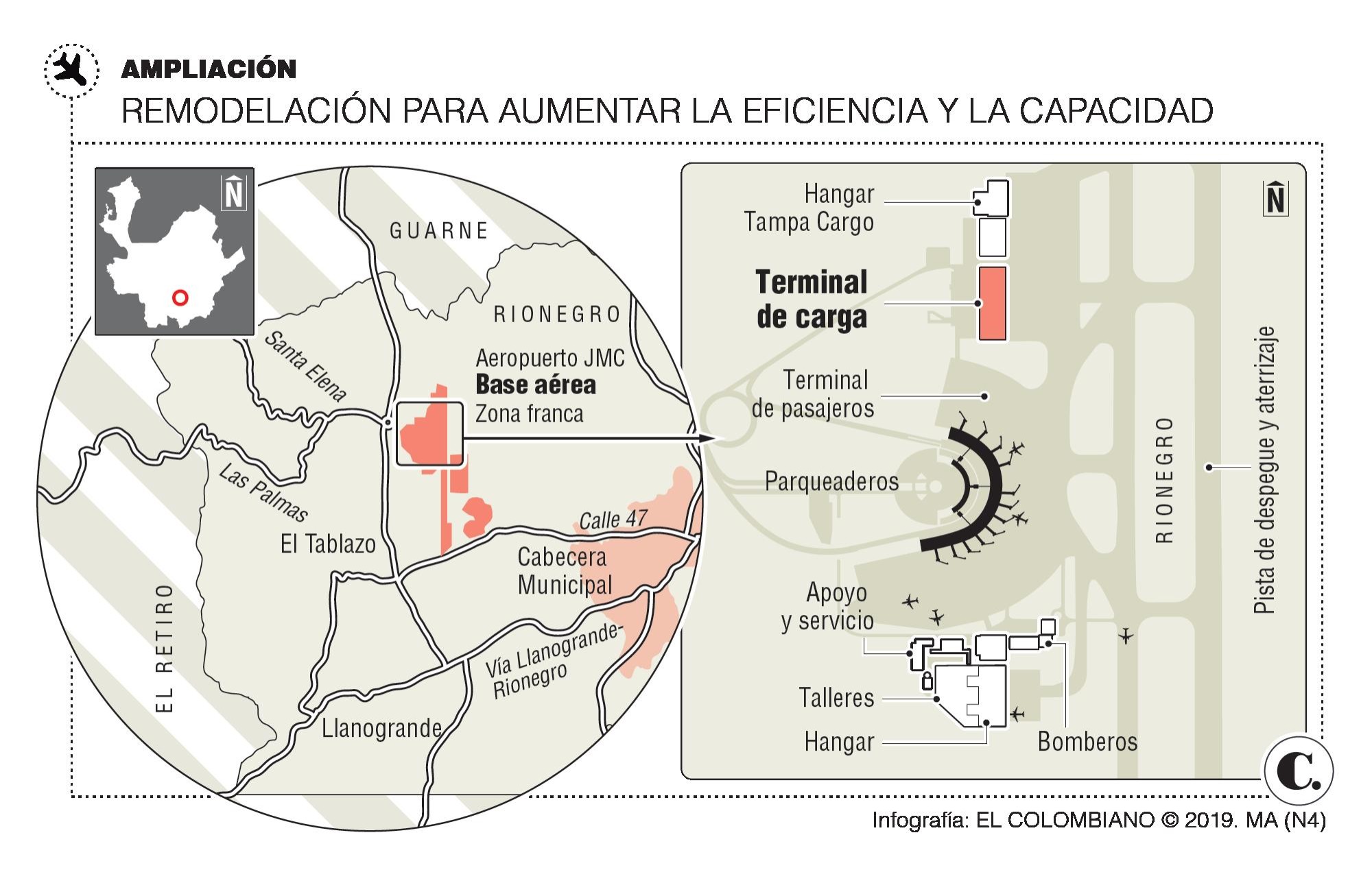 Obras en el aeropuerto de Rionegro, en su fase final 