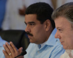Nicolás Maduro y Juan Mnauel Santos en una reunión anterior. FOTO: COLPRENSA 