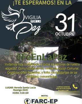 Farc convocaron a vigilias en cuatro municipios de Antioquia