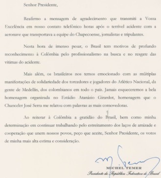 El presidente de Brasil agradeció la solidaridad colombiana