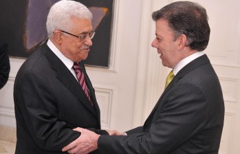 En 2011 el presidente de la Autoridad Nacional Palestina, Mahmoud Abbas, visitó Colombia y se reunió con Santos en la Casa de Nariño. FOTO COLPRENSA