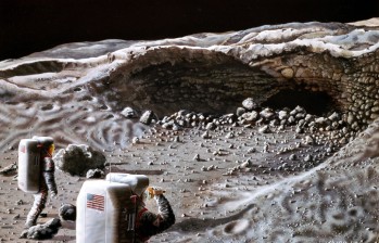Esta pintura se usó como elemento visual en una conferencia celebrada en Houston en abril de 1988 titulada “Bases lunares y estrategias espaciales del siglo XXI” Ilustración Nasa