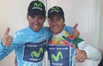 El ciclista del Movistar Team Alejandro Valverde ya es segundo en la general a tres segundos de su compañero de equipo, el colombiano Carlos Alberto Betancur. FOTO MOVISTAR TEAM 