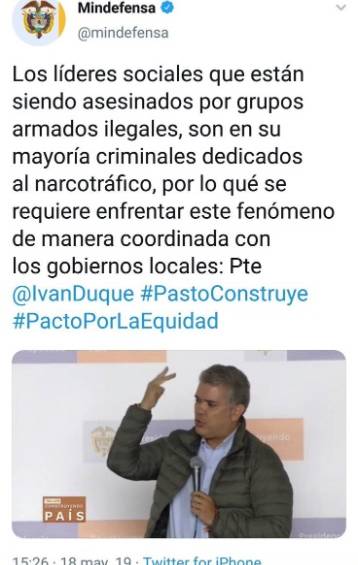 El tuit que Mindefensa borró de su cuenta