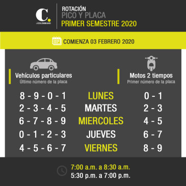 ¡Pilas! Desde este lunes rota el pico y placa