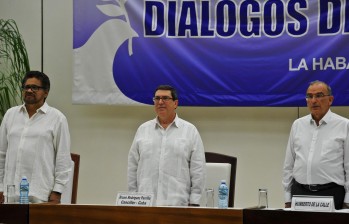 Iván Márquez, Bruno Rodríguez y Humberto de la Calle. FOTO AFP