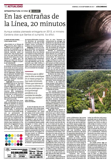 Edición impresa del 24 de septiembre en la que Cardona asegura que inaugurarán el túnel. 