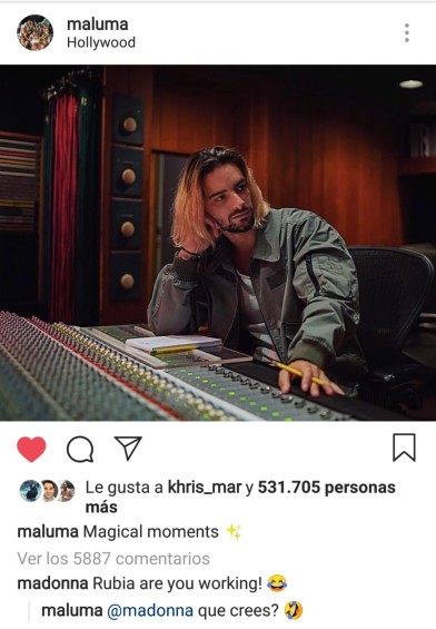 ¿Qué le dijo Madonna a Maluma en Instagram?