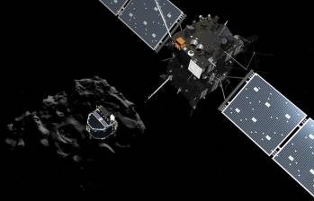 Un folleto publicado por la ESA / ATG medialab en 12 de noviembre 2014 muestra una impresión de los artistas de la sonda europea Philae separarse de su nave nodriza Rosetta. FOTO AFP-AP