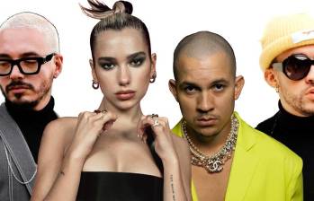  J Balvin, Dua Lipa, Tainy y Bad Bunny interpretan la canción Un Día (One Day). FOTO Cortesía