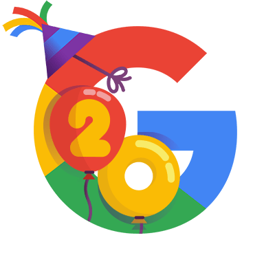 El doodle de Google de este jueves celebró el aniversario 20 de la empresa. Foto: Google