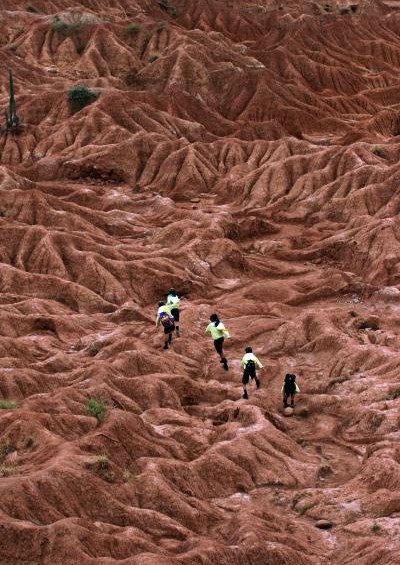 Las cianobacterias tornaron el planeta de un rosado intenso. Acá, terreno rojizo en la Tatacoa. Foto El Colombiano