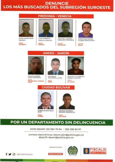 Este es el cartel de los delincuentes más buscados en Antioquia