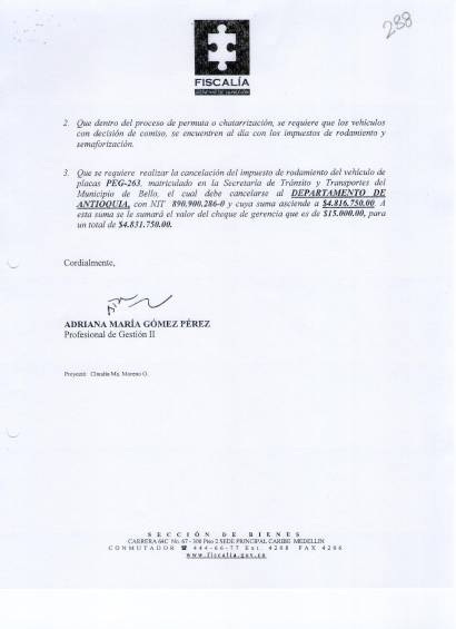 Se relaciona el monto a cancelar al Departamento. 