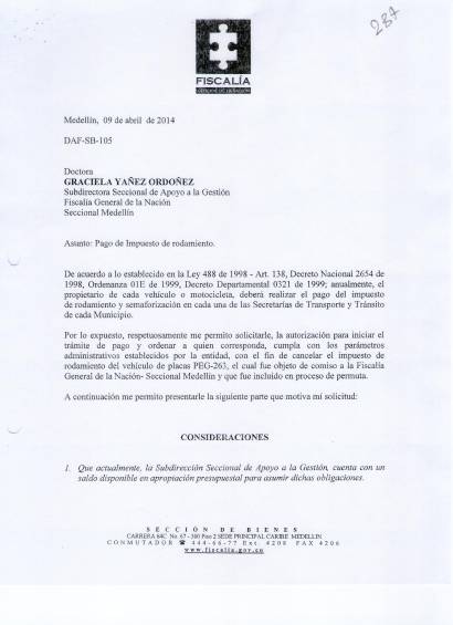 Solicitud de pago de impuestos de vehículos de la entidad.