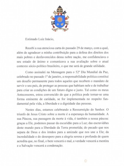 “No desistir”, mensaje del intercambio de cartas entre el papa Francisco y Lula