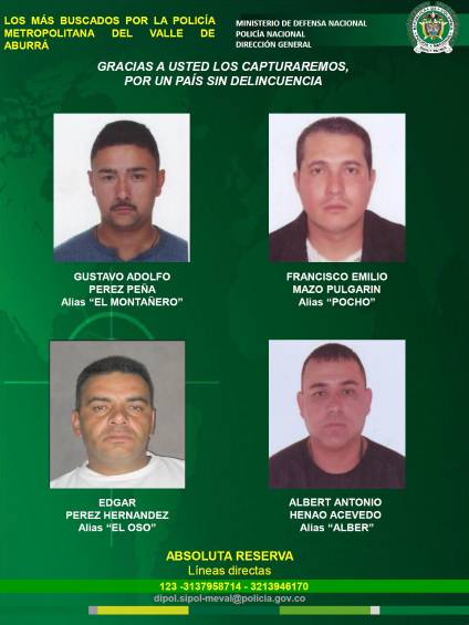 El nuevo volante incluye a “el Montañero” y a otros cabecillas de las bandas “Pachelly” y “Niquía Camacol”. FOTO: cortesía de la Policía Metropolitana.