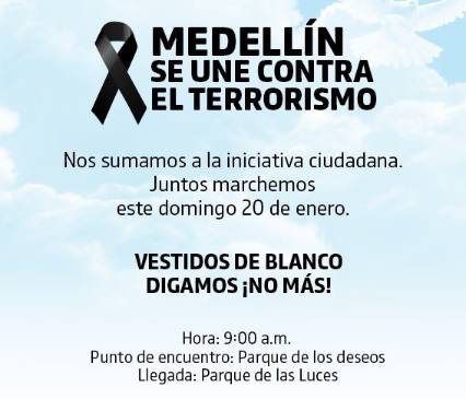 Así será el recorrido en Medellín de la marcha contra el terrorismo