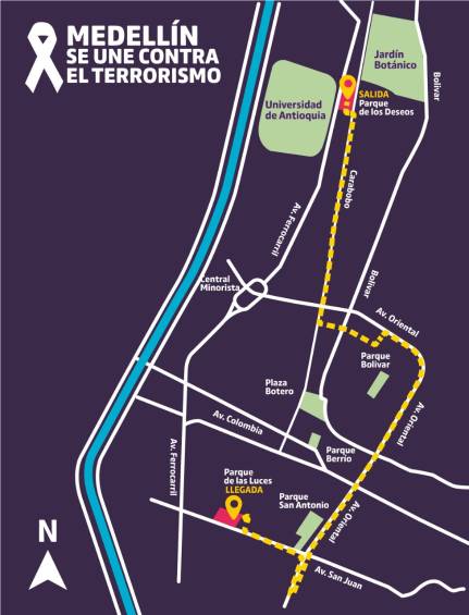 Así será el recorrido en Medellín de la marcha contra el terrorismo