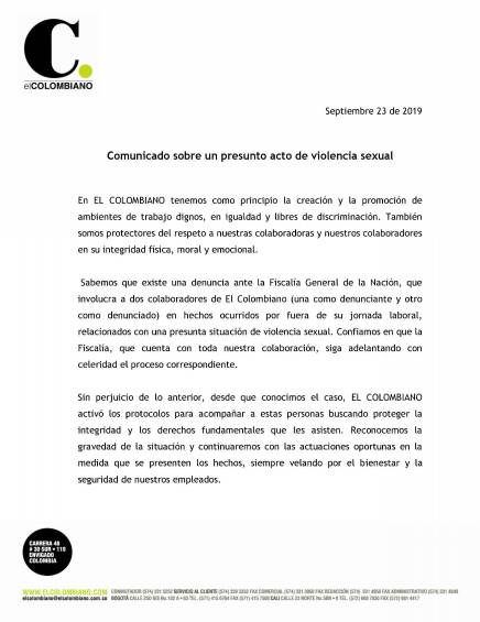 Comunicado sobre presunto acto de violencia sexual