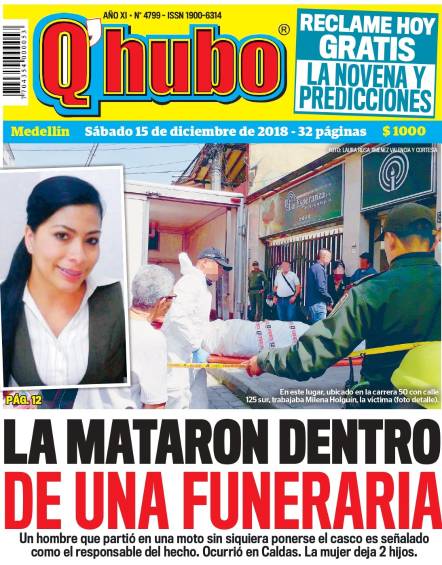 Así registró el diario Q´hubo el asesinato de la mujer en diciembre pasado. FOTO 