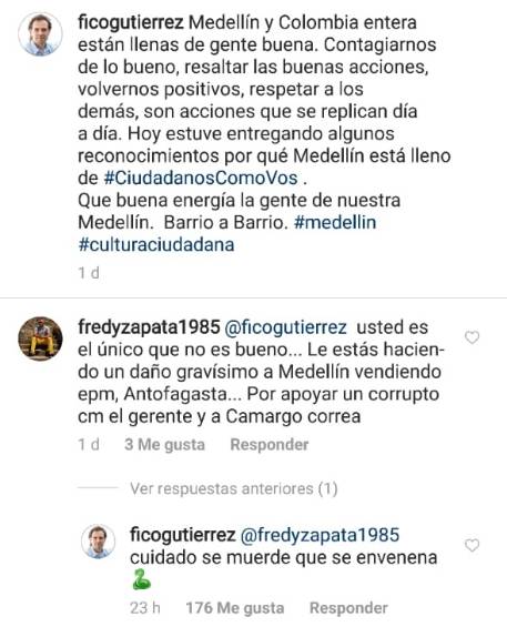 La venenosa respuesta del alcalde Federico Gutiérrez en su Instagram