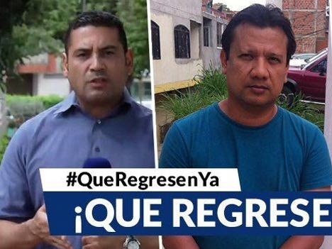 Los periodistas del Canal RCN Diego D’Pablos y el camarógrafo Carlos Melo estaban retenidos en la vereda Filogringo de El Tarra. CORTESÍA RCN