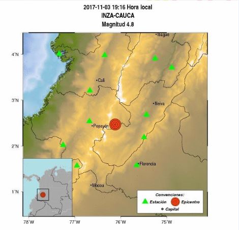 El epicentro del temblor fue el municipio de Inza, en del departamento de Cauca. FOTO CORTESÍA