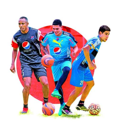 Juan David Valencia, Juan Fernando Quintero y Mauricio Molina, jugadores del DIM. FOTOs JUAN ANTONIO SÁNCHEZ Y MANUEL SALDARRIAGA