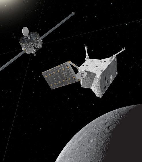 ilustración de las sondas de BepiColombo en Mercurio. Cortesía ESA