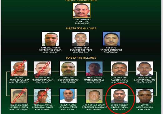 Alias “Boris” estaba incluido en el cartel de los criminales más buscados de “los Urabeños”. FOTO CORTESÍA