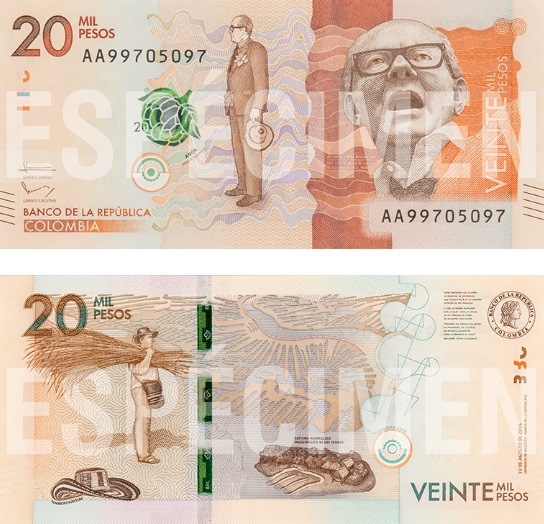 El nuevo billete de 20 mil pesos tendrá, según el Banco de la República, tintas e hilos de seguridad de colores intensos con efectos de cambio de color y movimiento que facilitarán su identificación. FOTO Cortesía Banco de la República 