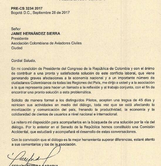 Congreso pide a sindicato y Avianca una tregua de 45 días