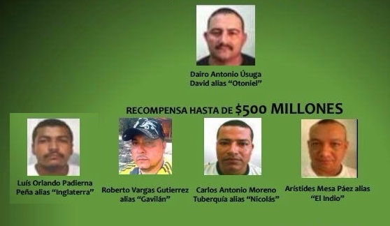 La Fiscalía General de la Nación le imputará cargos a alias ‘Otoniel’, ‘Gavilán’, ‘Nicolás’, ‘El Indio’, e ‘Inglaterra’, cabecillas del ‘Clan Úsuga por paro armado. CORTESÍA POLICÍA