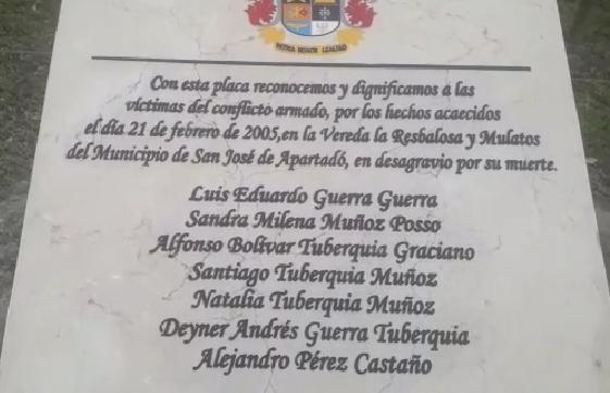 Estado pidió perdón por participación de militares en la masacre de San José de Apartadó