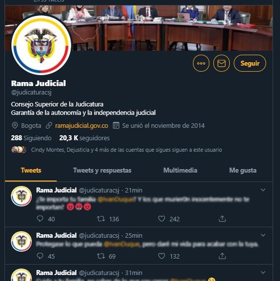 Hackeo cuenta de Twitter de del Consejo Superior de la Judicatura para insultar a Duque