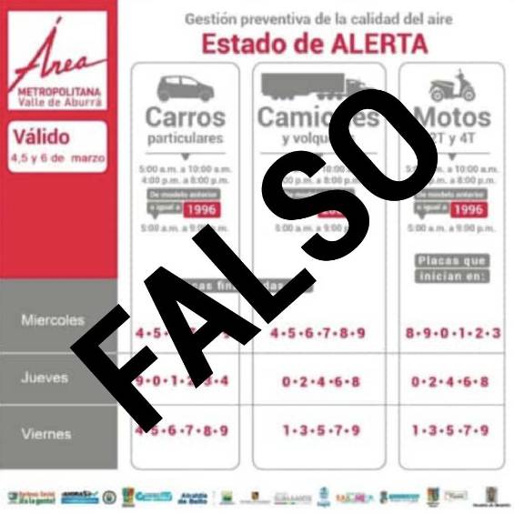 Ojo: imágenes de extensión de pico y placa ambiental son falsas