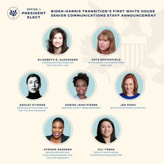 Este es el nuevo equipo de prensa de la Casa Blanca, conformado solo por mujeres. FOTO EFE
