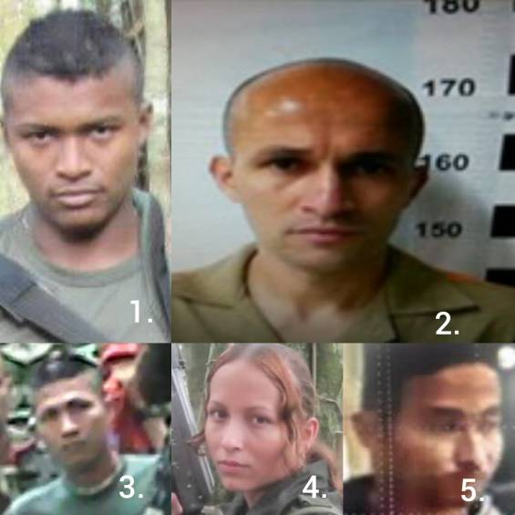 1. Alias Fabián o Guacharaco. 2. Alias Nelson. 3. Alias El Indio i Guata. 4. Alias Nataly. 5. Alias Manuel. FOTOS CORTESÍA