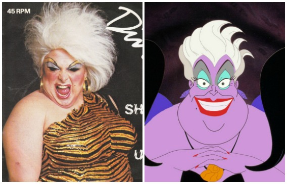 Divine fue una afamada Drag Queen, a la derecha Úrsula en La Sirenita. FOTOS Cortesía