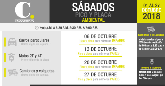 Pilas: vuelve el pico y placa los sábados al Valle de Aburrá 