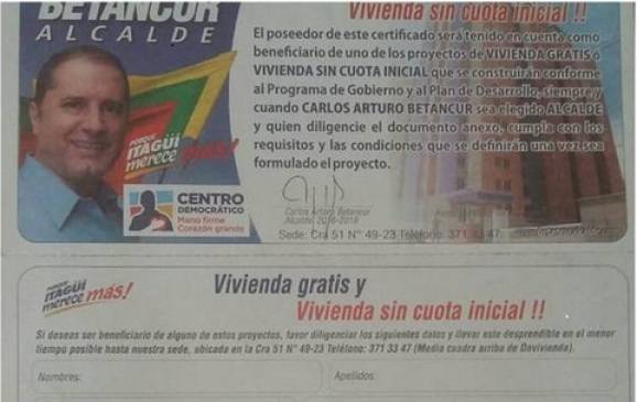 Publicidad política en Itagüí ofrece subsidios de vivienda