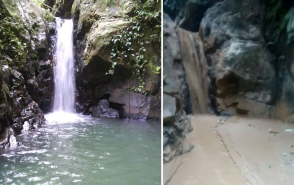El antes y el después de una quebrada en el municipio de Zaragoza. FOTOS: FREDY SALAZAR