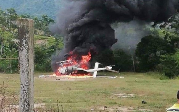 El helicóptero fue derribado mientras cubría la ruta Cucutilla – La Playa, a la altura del municipio de Hacarí, en Norte de Santander. Foto: Cortesía