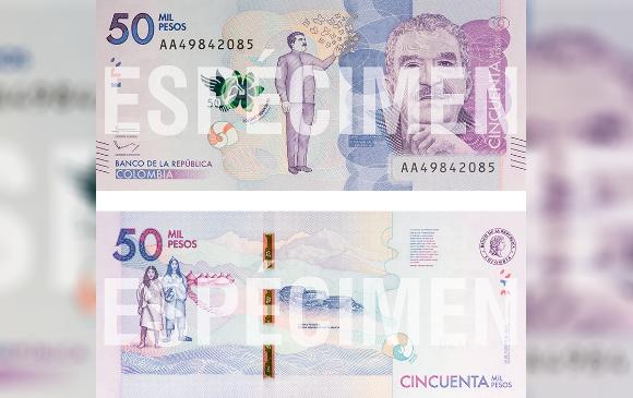 Esta es la imagen del nuevo billete de 50.000 pesos. FOTO Banco de la República