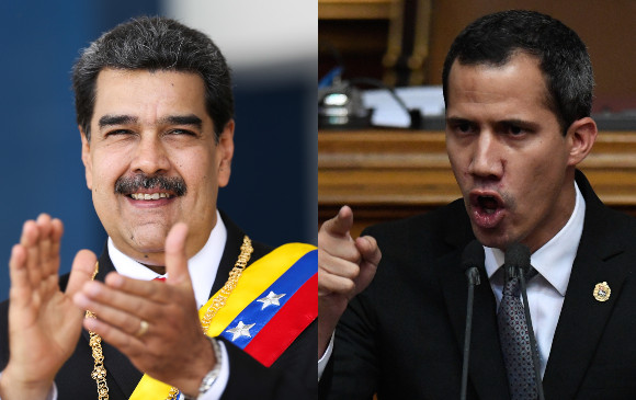 El mandatario oficialista, Nicolás Maduro y el líder de la oposición Juan Guaidó, reconocido como presidente por cerca de 60 países. FOTO: AFP
